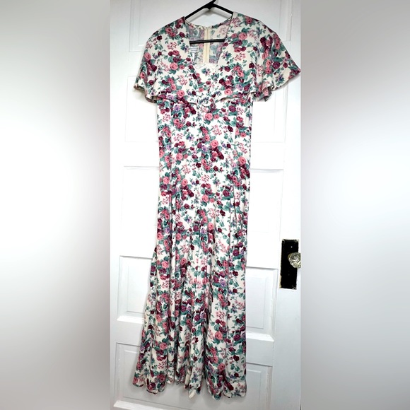 Scott McClintock floral vintage 80s 90s jumpsuit dress 14 cottagecore prairie L - Picture 1 of 11